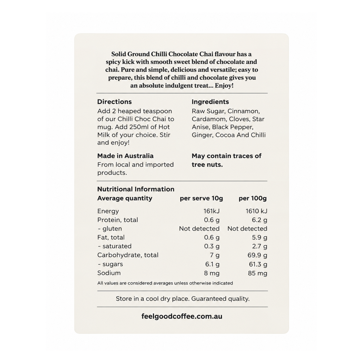 Chilli Choc Chai 500g – Gluten Free, Dairy Free & Vegan