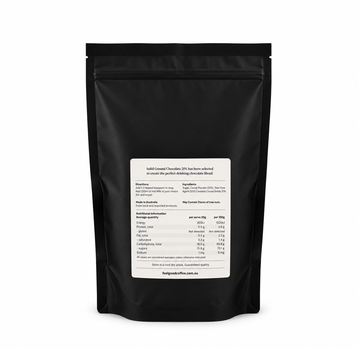 Drinking Chocolate 21% Cocoa 1kg – Gluten Free, Dairy Free & Vegan