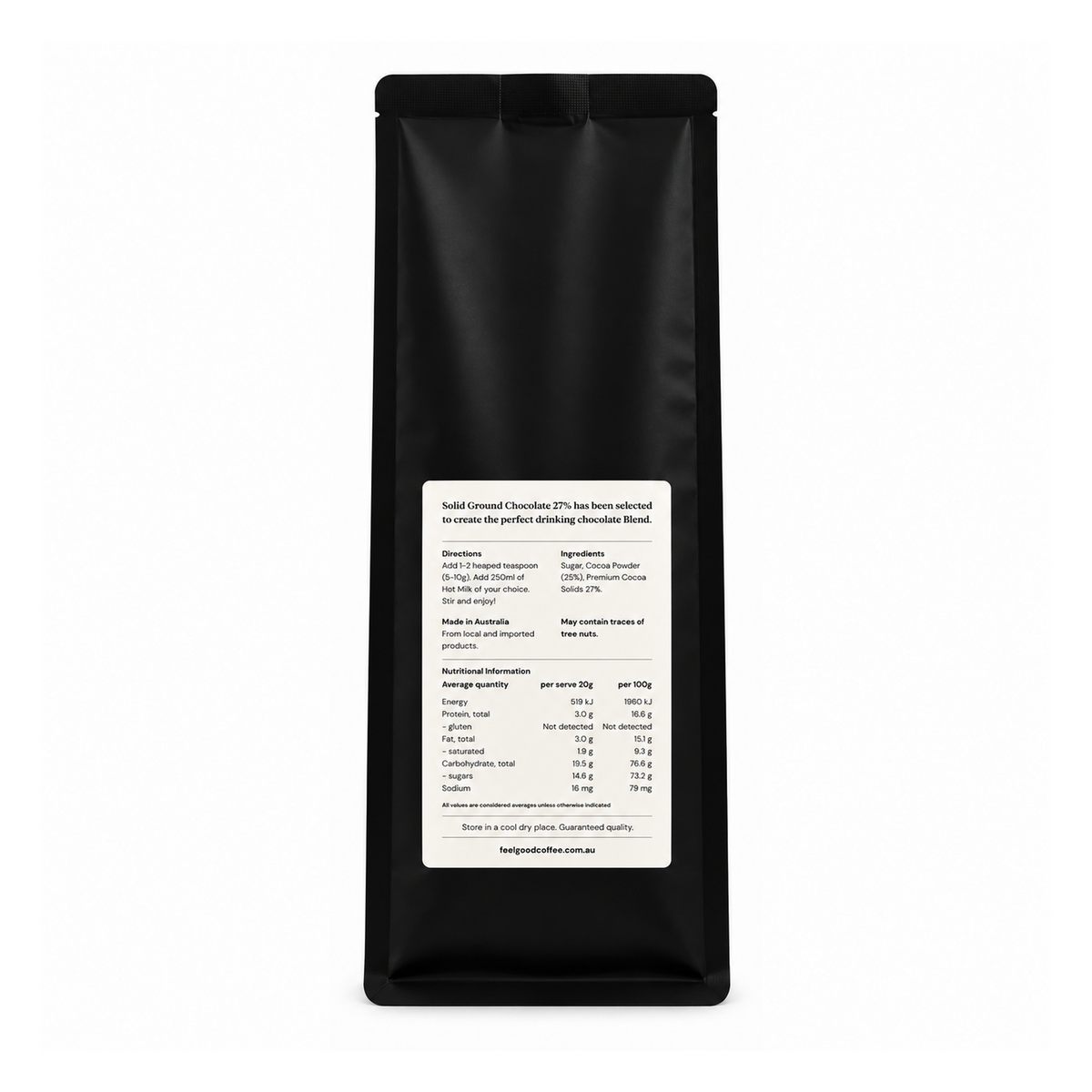 Drinking Chocolate 27% Cocoa 1kg – Gluten Free, Dairy Free & Vegan